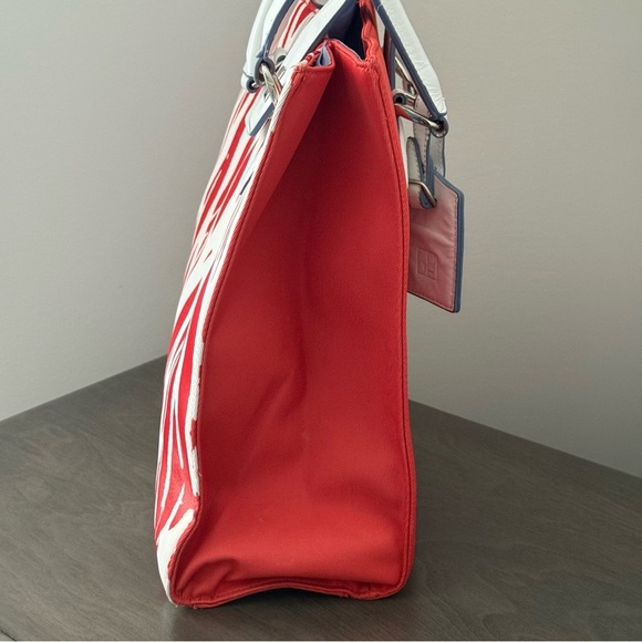 Diane Von Furstenberg Red and White Canvas and Leather Tote Bag - Picture 2 of 10